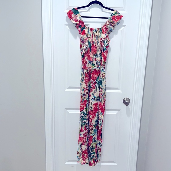 Buffalo NWT David Bitton Womens Ruffle cherry red Jumpsuit wide leg Plumeria - Picture 7 of 13